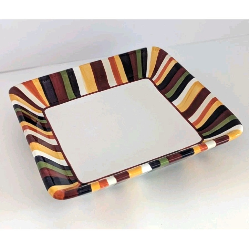 Pampered Chef Simple Additions Square Striped Plate Dish 7.25in Ceramic Multi - Picture 2 of 6